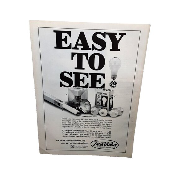 1987 True Value Hardware Store GE Light Bulbs Original Print Ad Vintage 80s - Picture 1 of 1